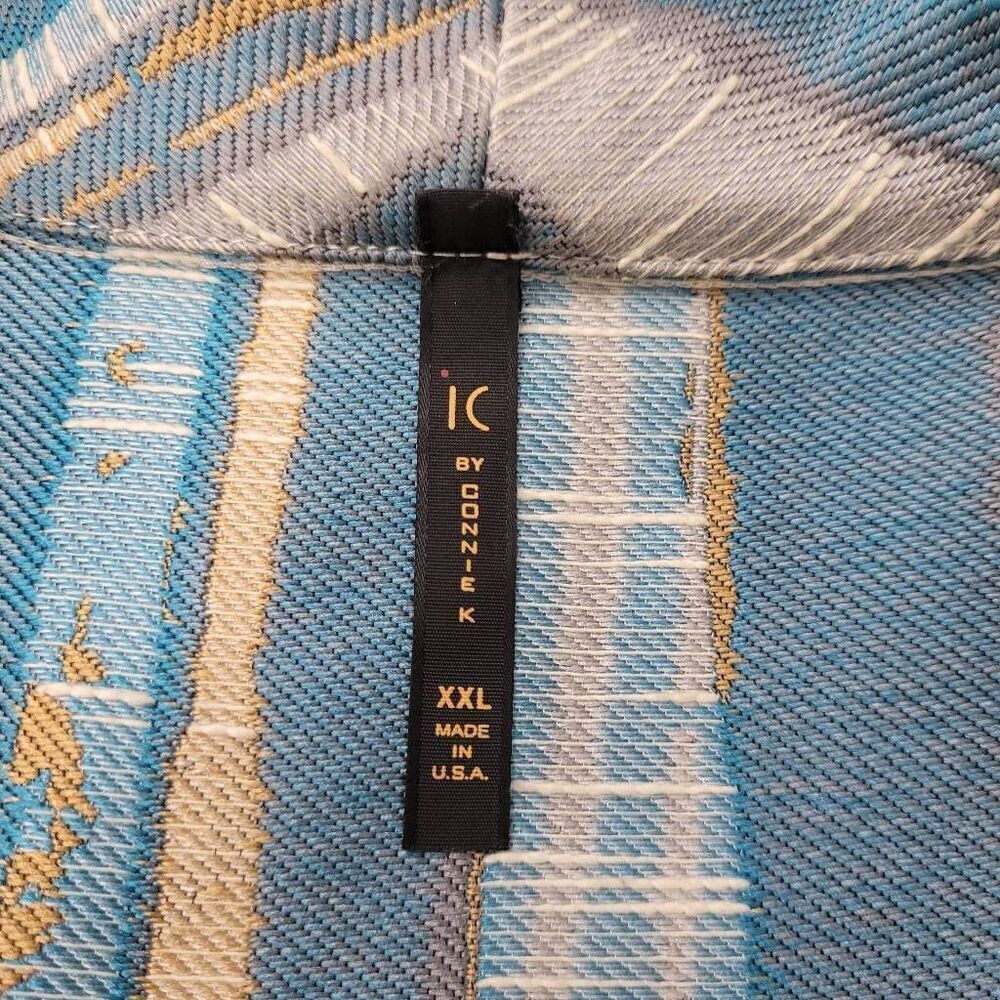 IC by Connie K Open Front Coat Sz XXL‎ Blue Tan Tapestry Neutral Modest Modern - Picture 3 of 8